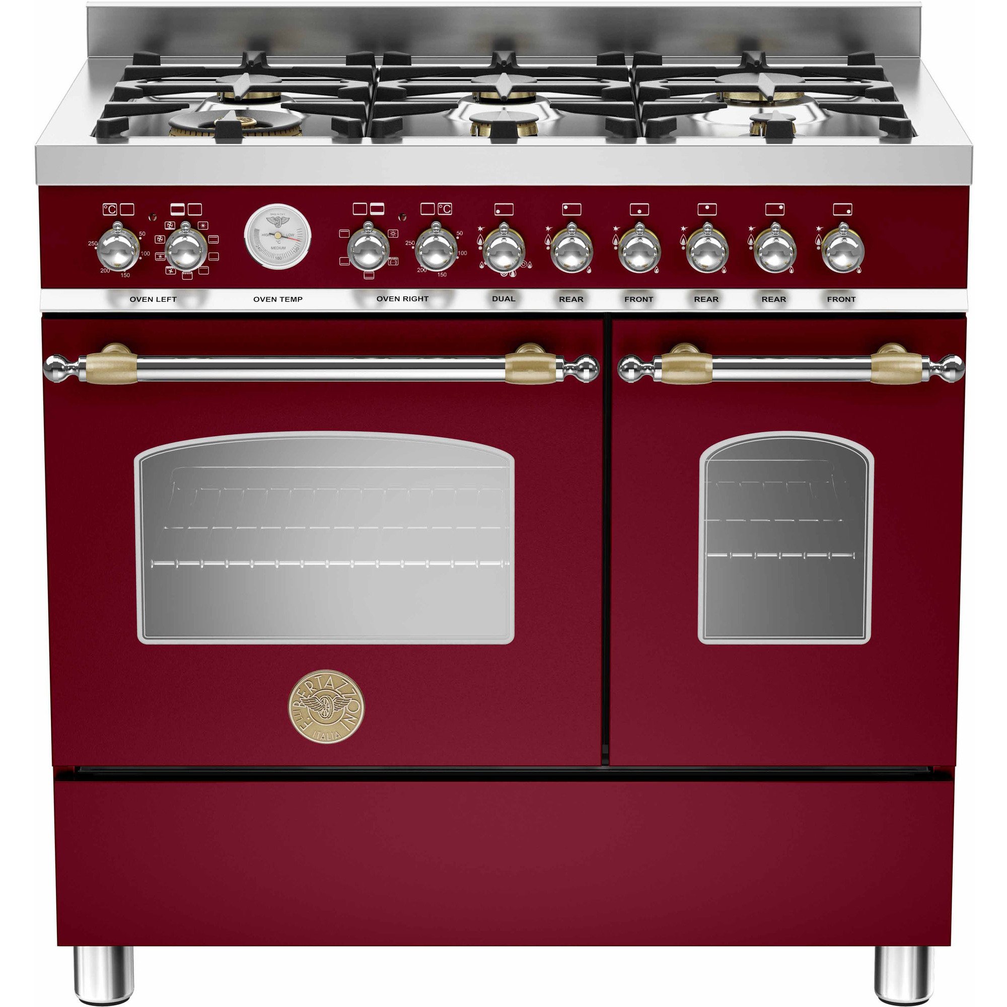 Bertazzoni Heritage gaskomfur HER906 90 cm 2 ovne 6 gasbrændere – vinrød