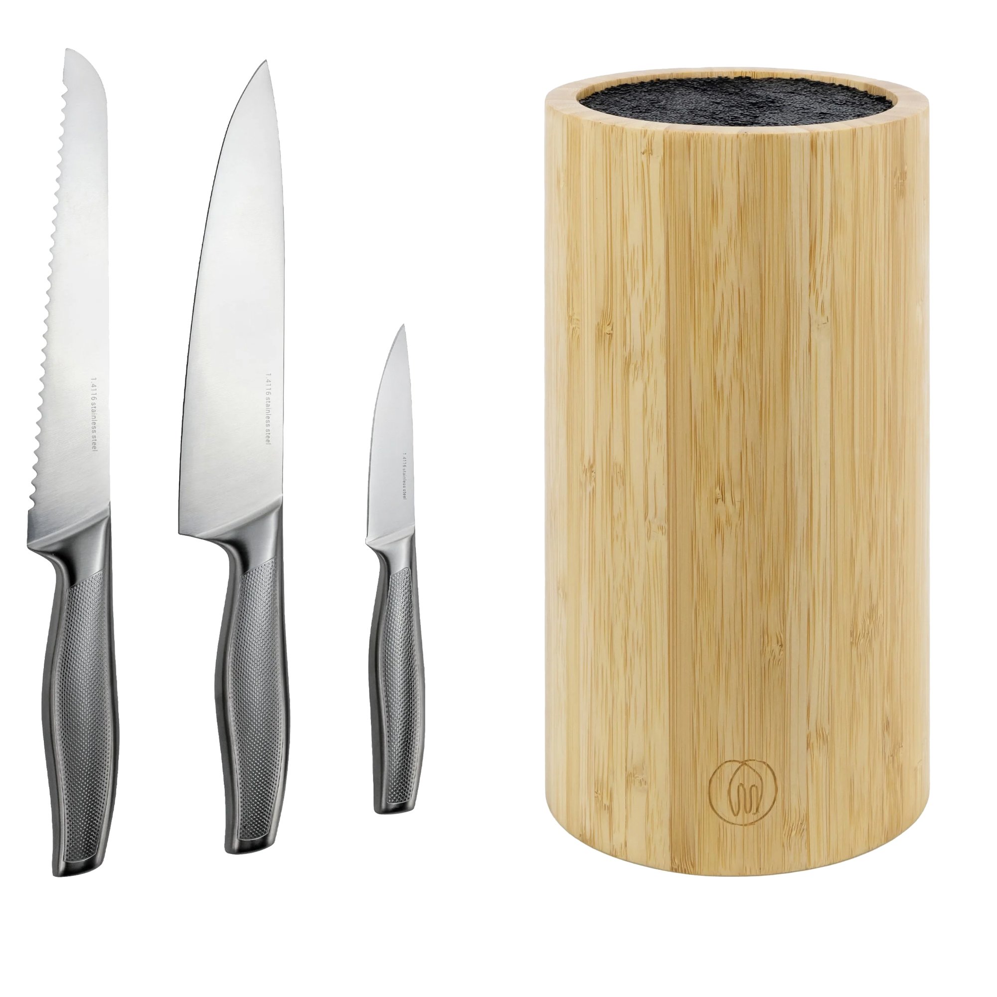 Essentials 3-delt knivsæt med knivblok i FSC-bambus