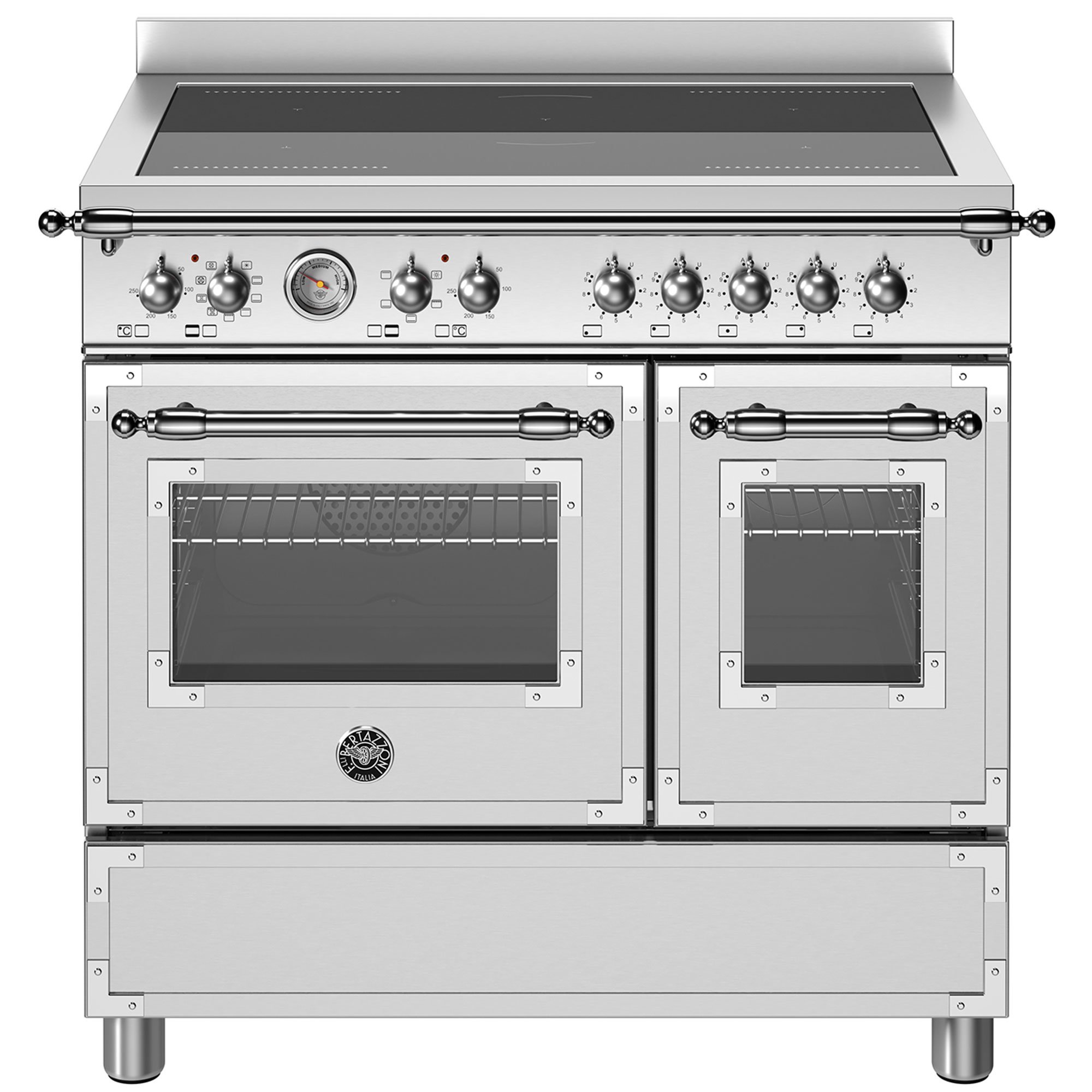 Bertazzoni Heritage induktionsspis med dubbelugn 5 zoner 90 cm rostfritt stål