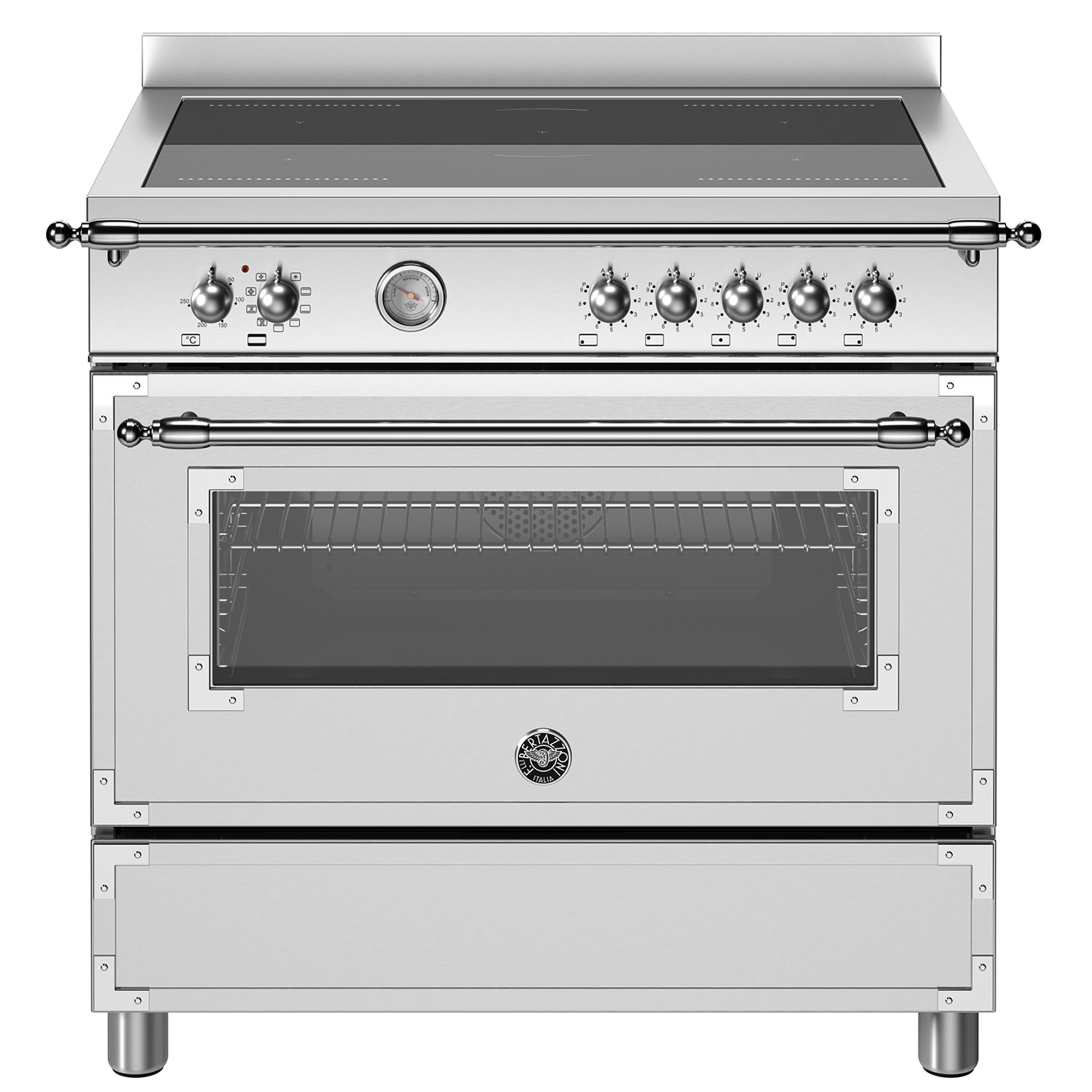 Bertazzoni Heritage induktionskomfur med enkeltovn 5 zoner 90 cm rustfrit stål