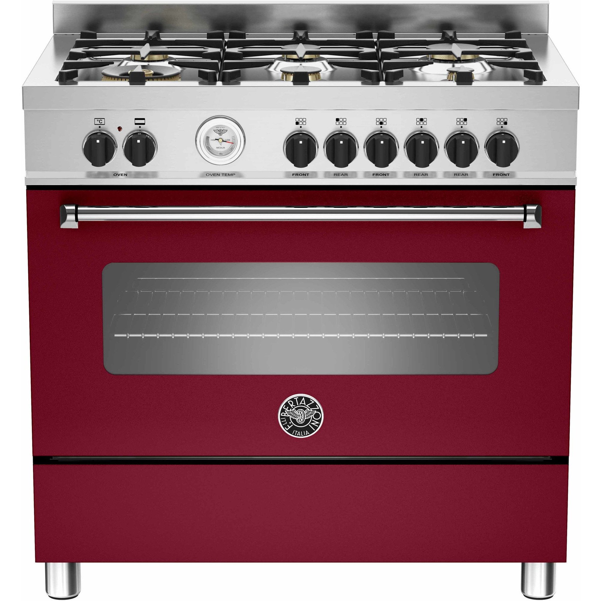 Bertazzoni MAS906 Gaskomfur stål vinrød 90 cm.