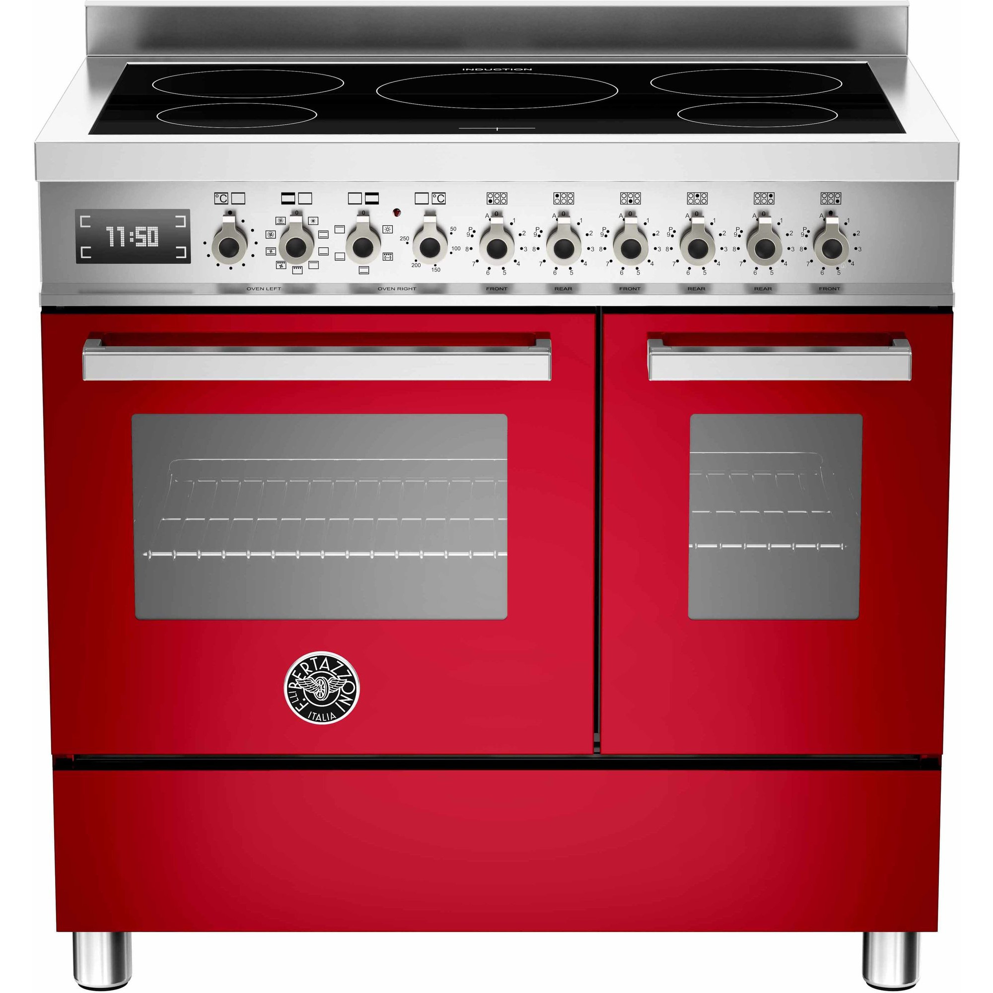 Bertazzoni PRO905 Induktionsspis 90 cm, 2 ugnar, 5 zoner, Röd