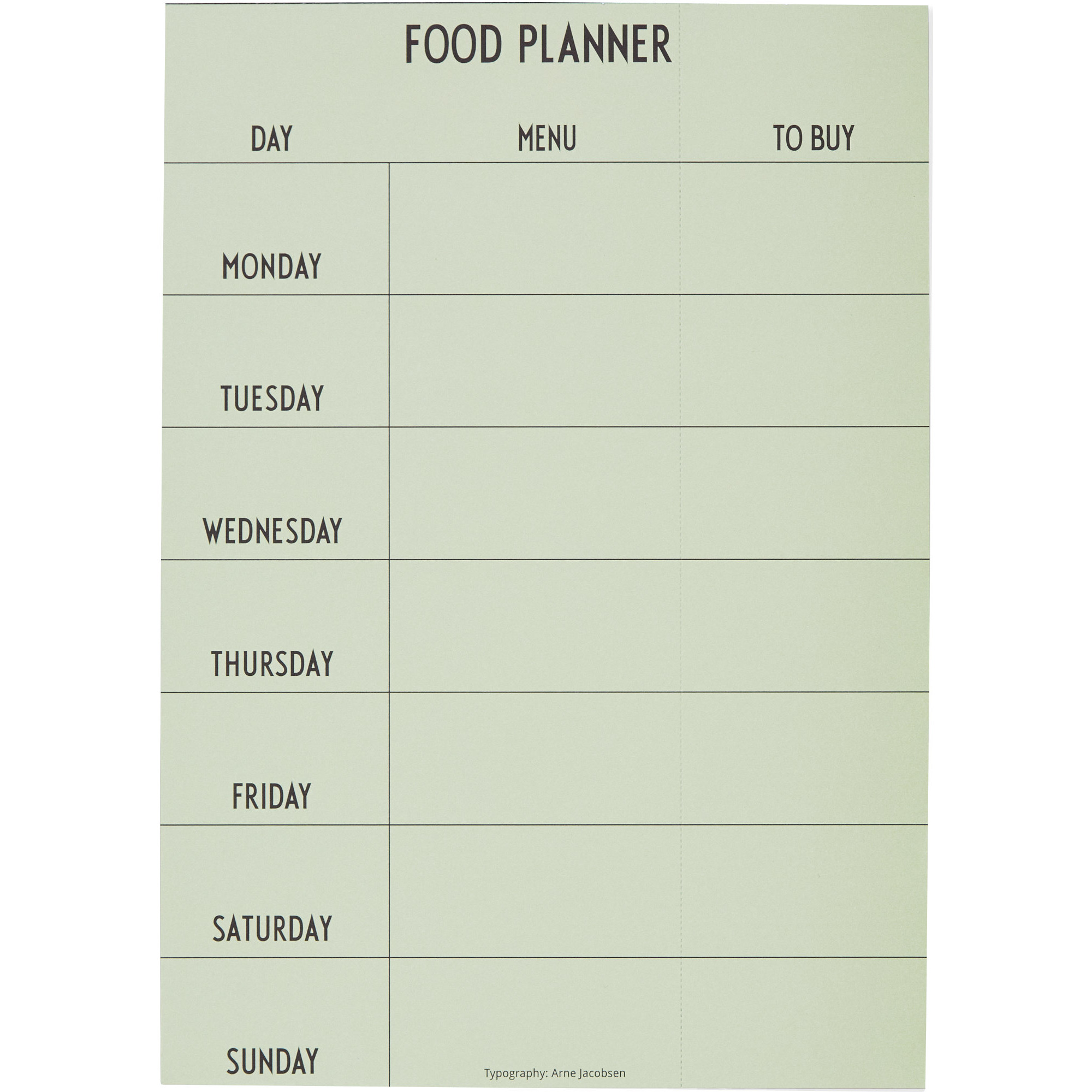 Design Letters Weekly Food Planner Grønn