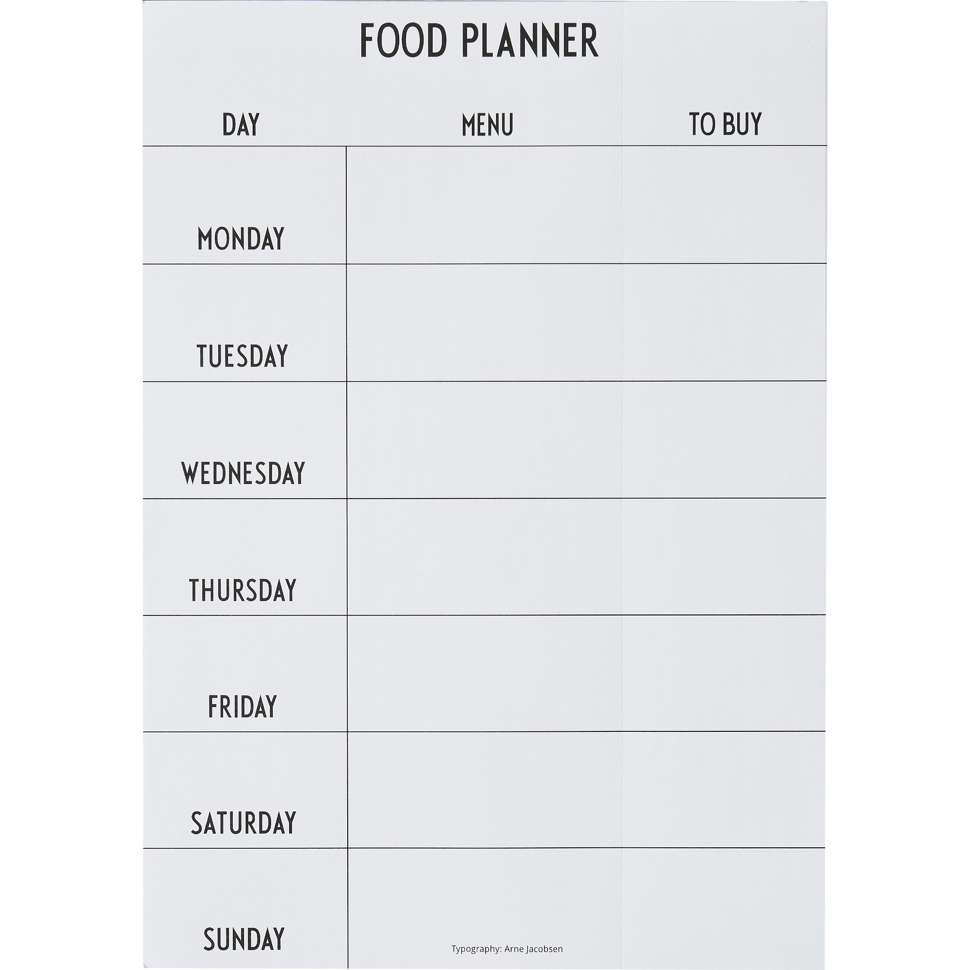 Design Letters Weekly Food Planner Svart