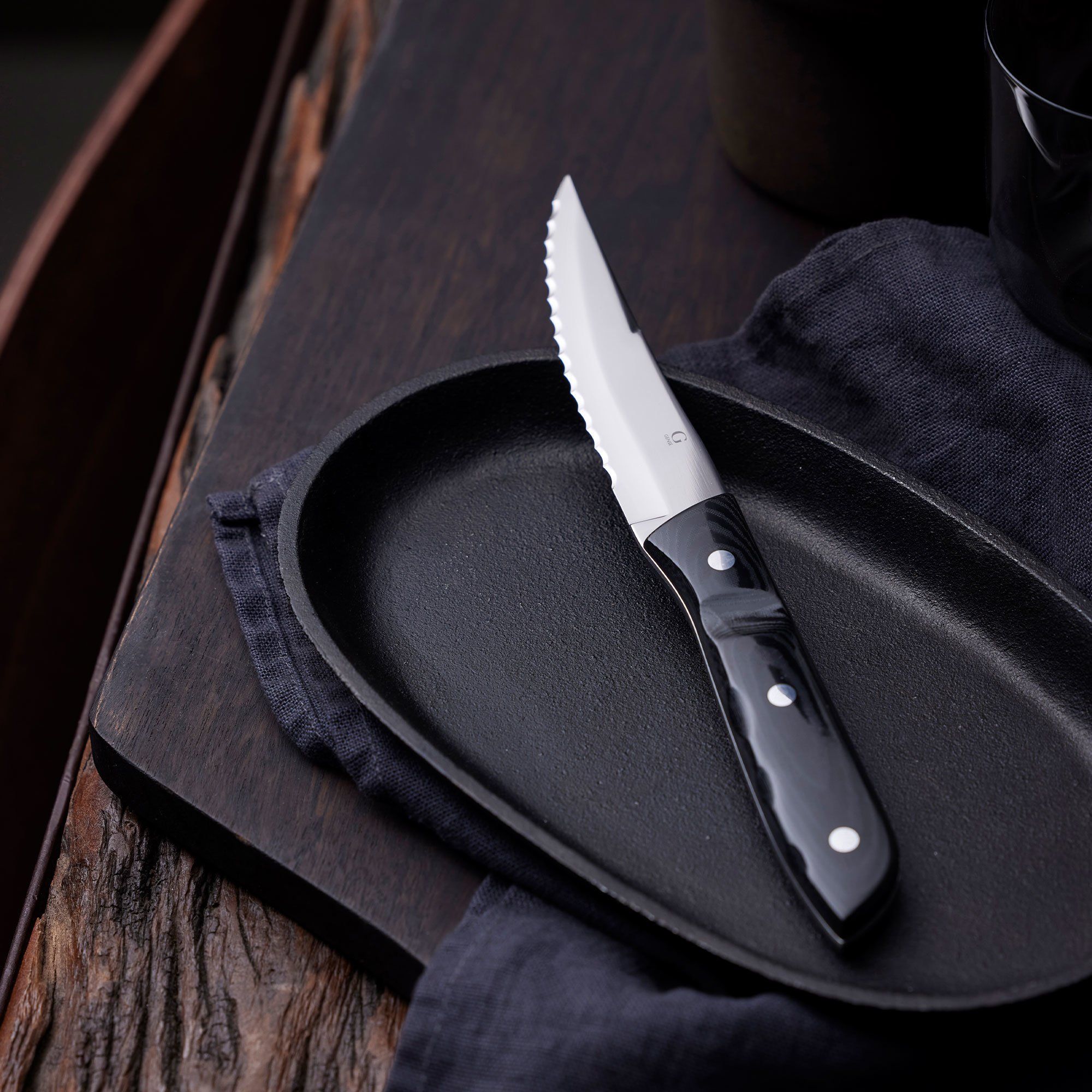 Gense Old Farmer Micarta steakkniv XL 4 st, svart/stål