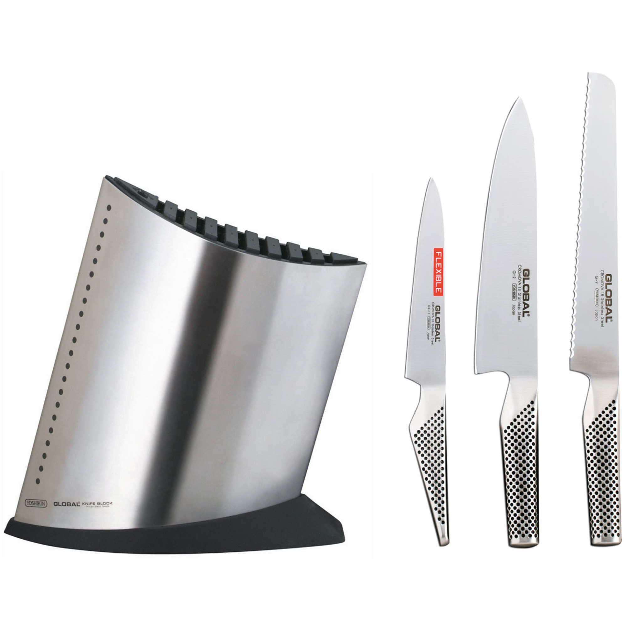 5: Global Knivblok med 3 knive, rustfri stål