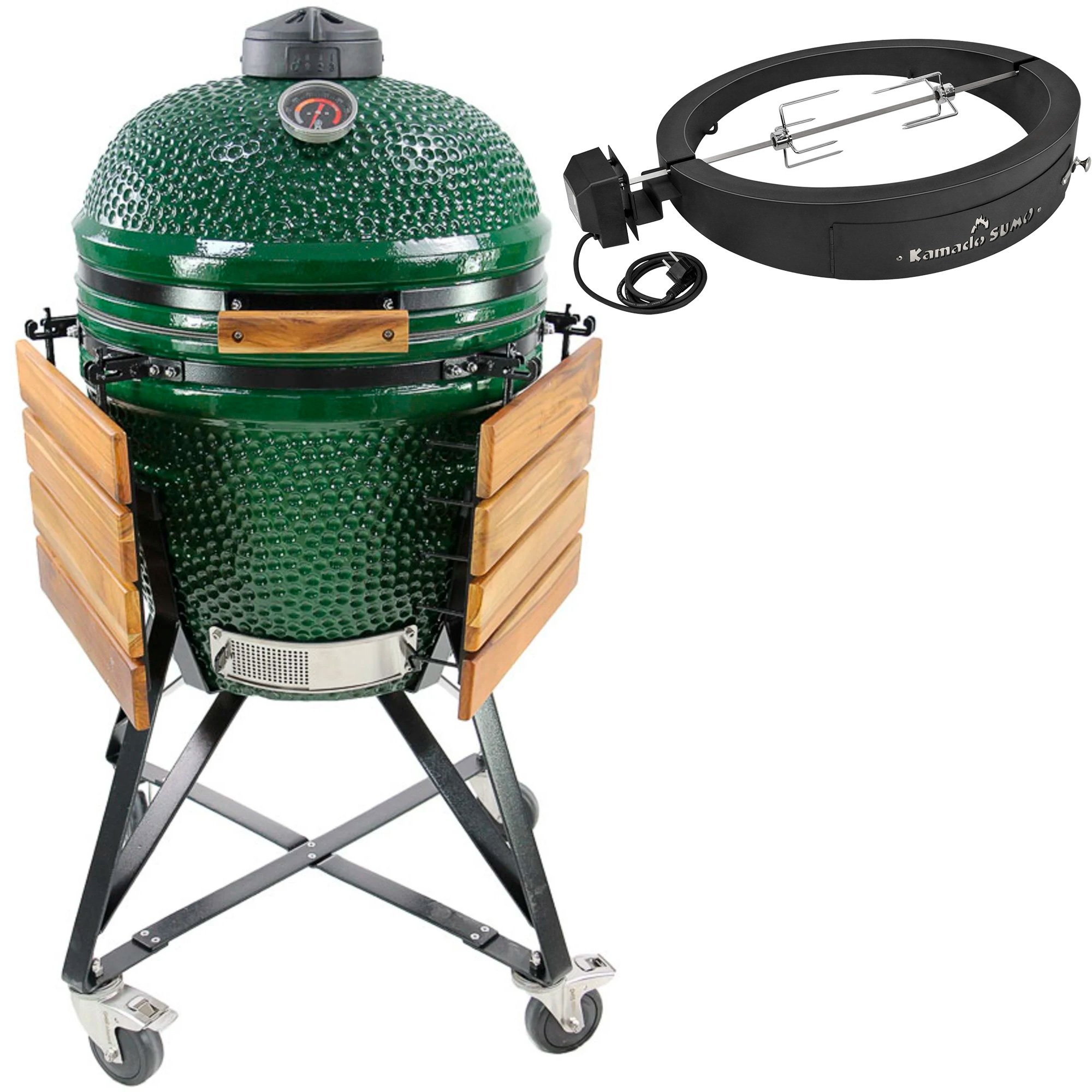 Kamado Sumo SUMO Midi + Grillmesterens rotisseri og pizzaovn grønn