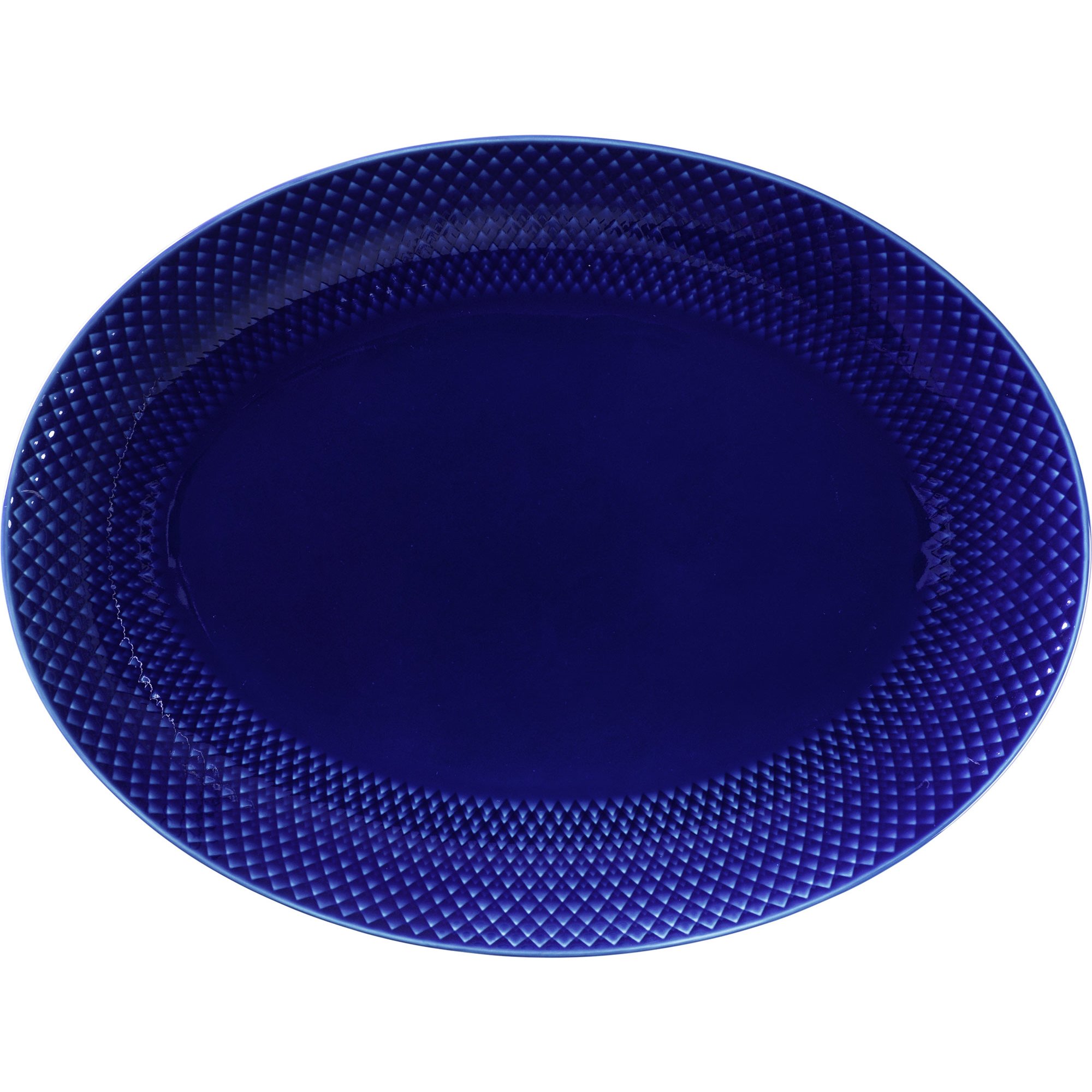 Lyngby Porcelæn Rhombe ovalt serveringsfad, mørkeblå