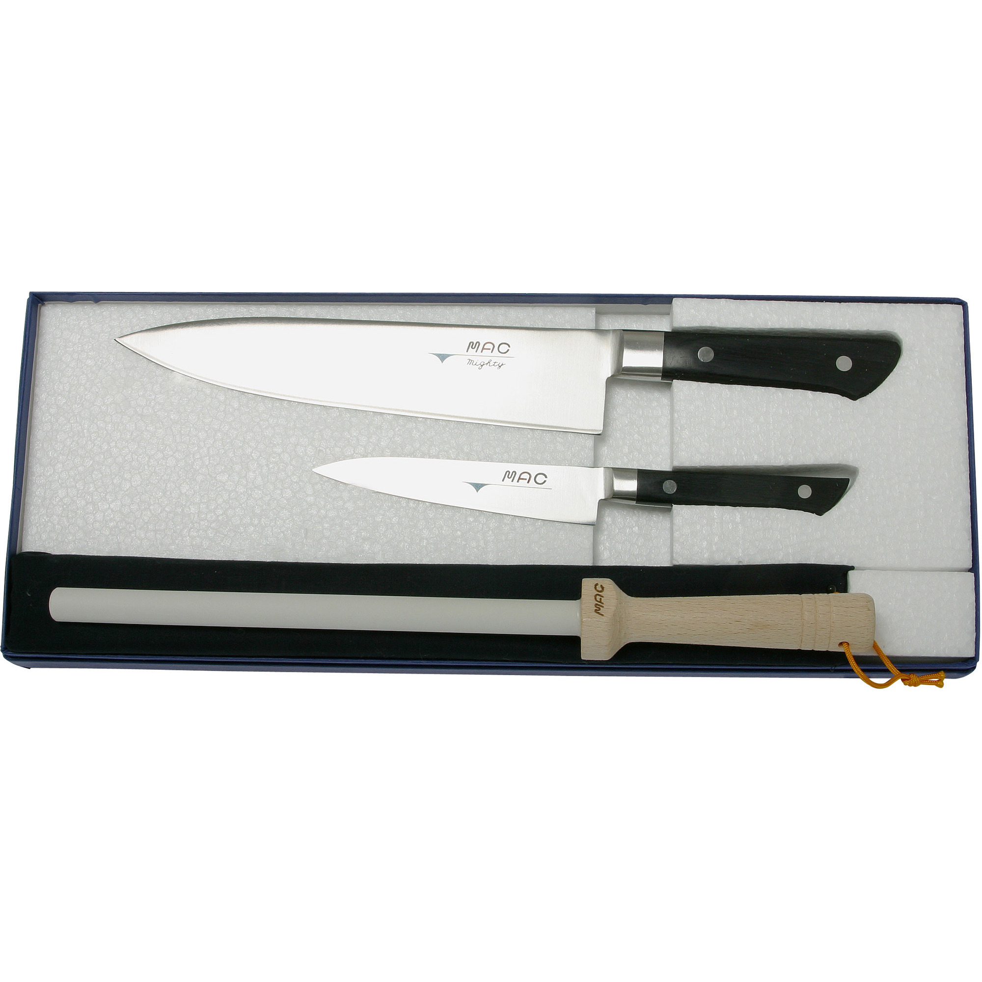 Läs mer om MAC Knivset 3-delar Kockkniv MBK-85 Grönsakskniv PKF-50 och Bryne
