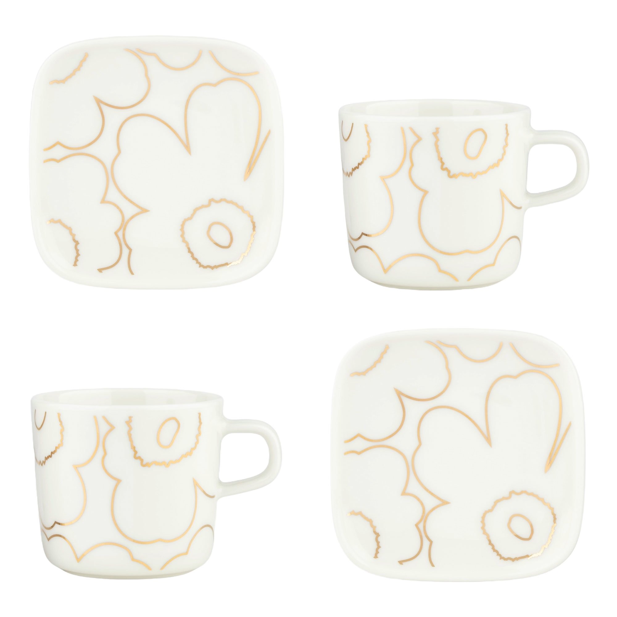 Marimekko Unikko kaffekopp med fat 4 deler hvit/gull