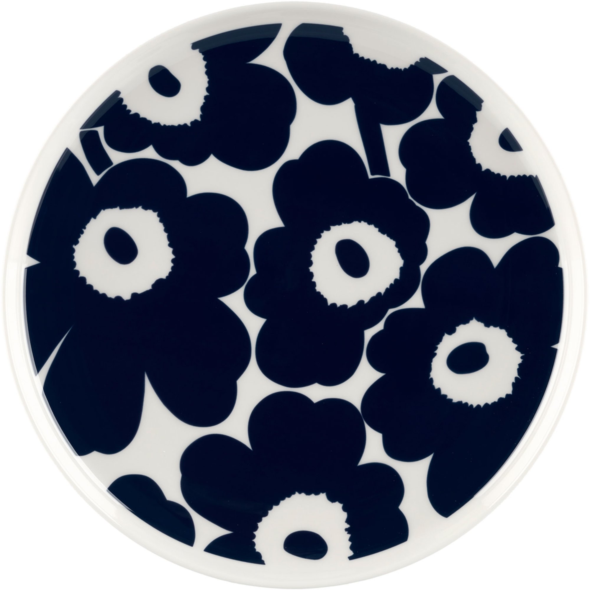 Läs mer om Marimekko Unikko tallrik, 25 cm, vit/blå