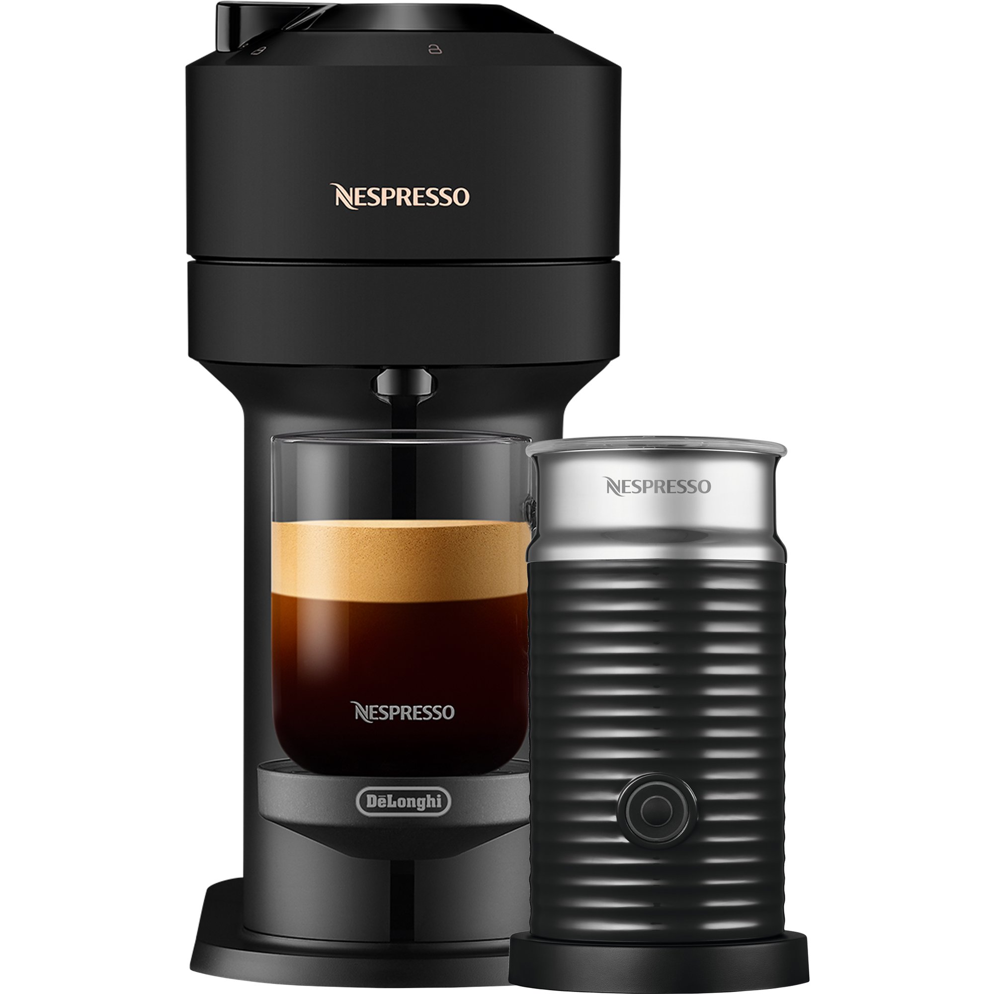 Läs mer om Nespresso Vertuo Next Value Pack kaffemaskin och mjölkskummare, svart