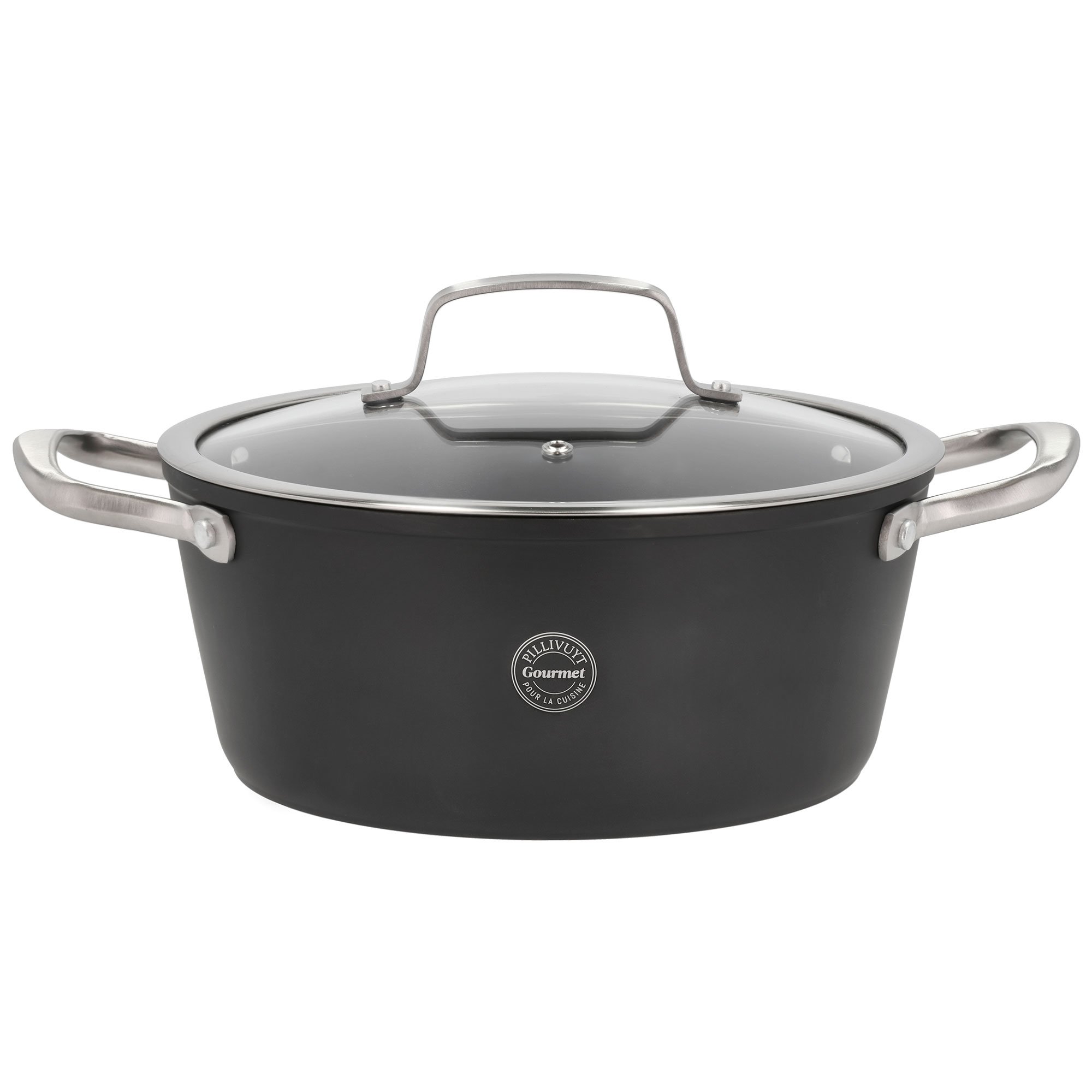 Pillivuyt Gourmet Travo gryta med glaslock 3,8 liter 24 cm svart aluminium