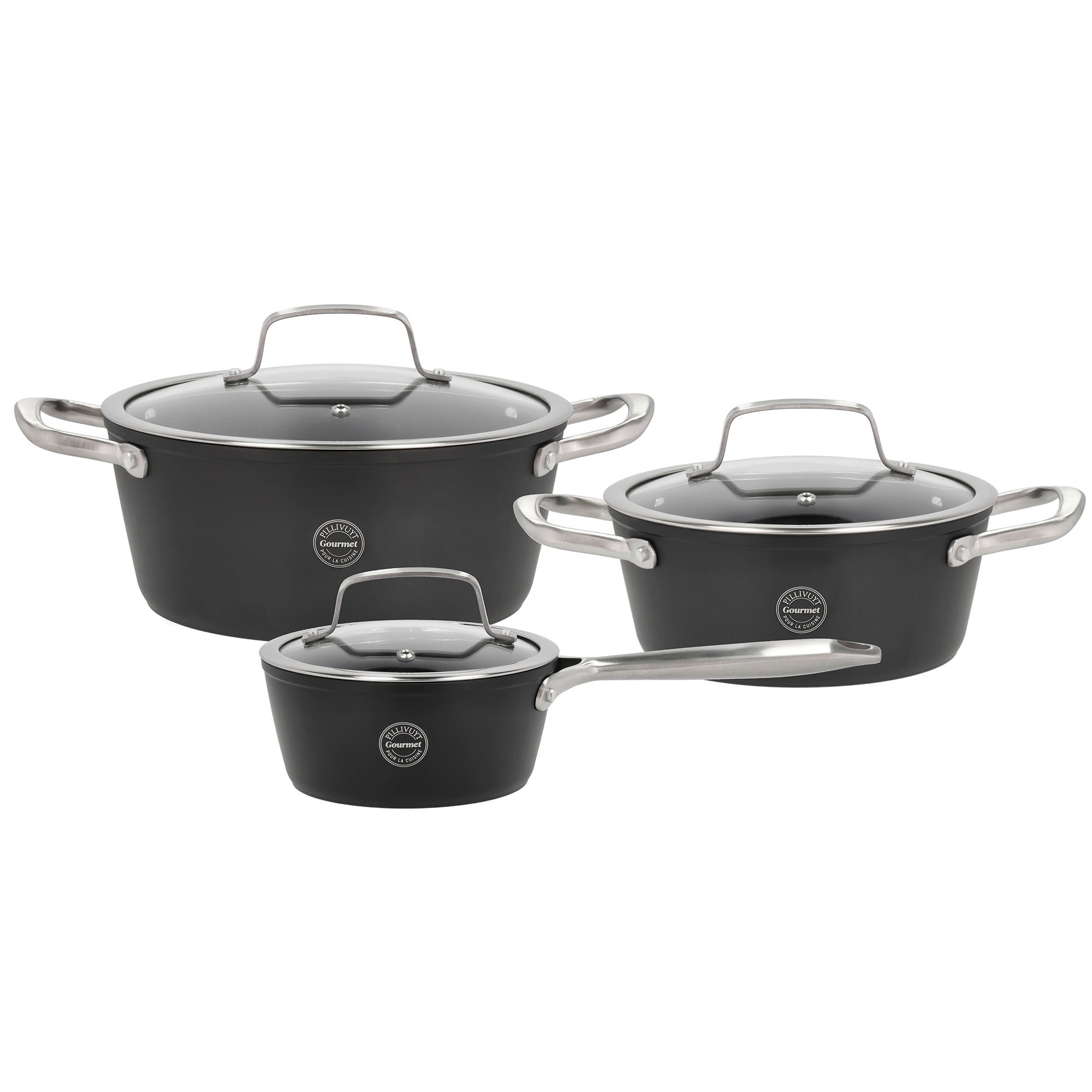 Pillivuyt Gourmet Travo grytesett med glasslokk 6 deler svart aluminium