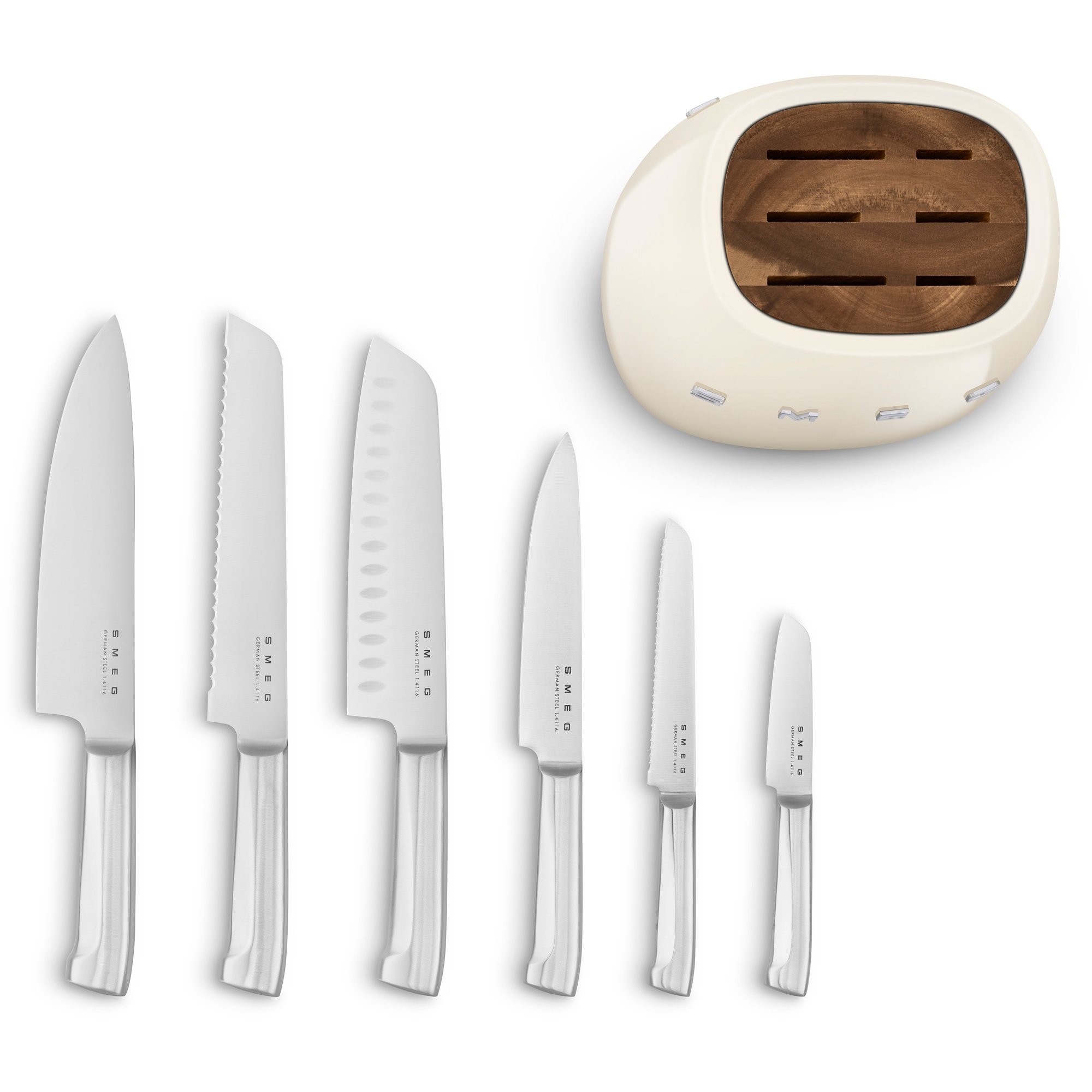 Smeg Knivblokk med kniver 6 stk creme