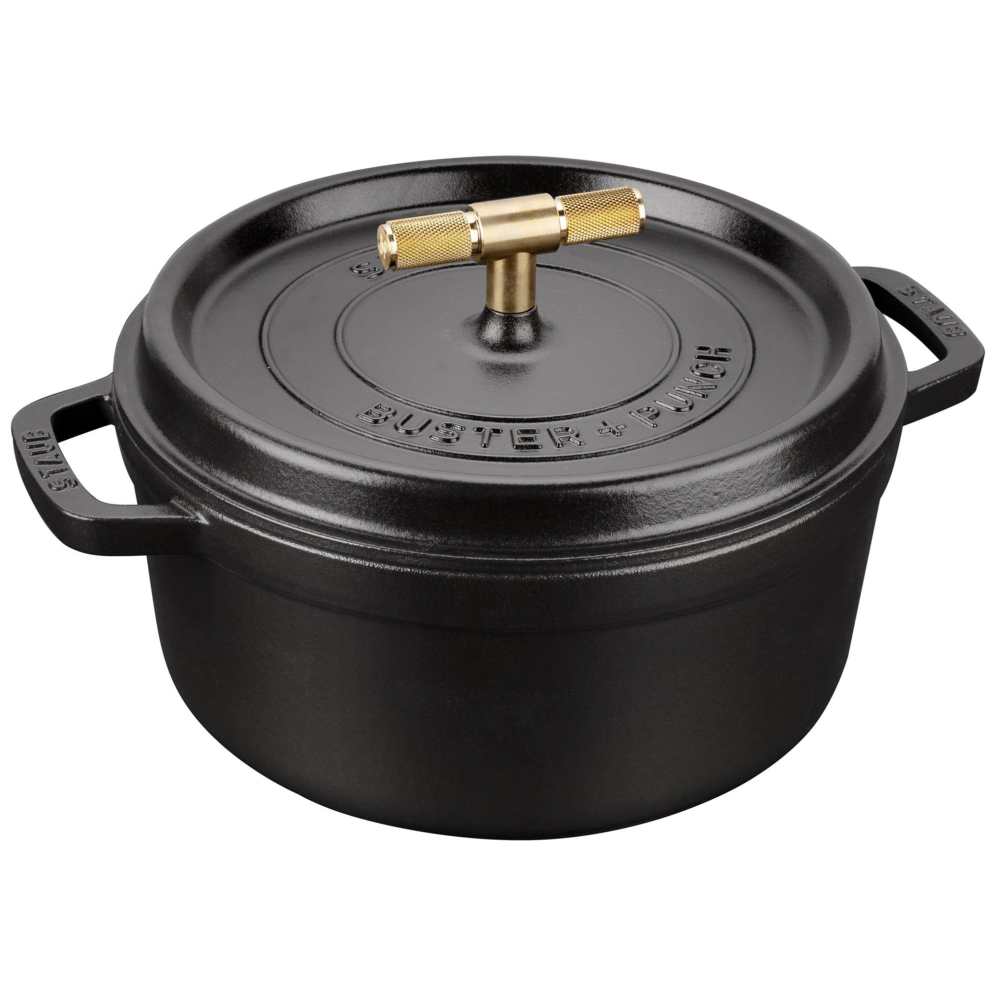 Staub Buster+Punch rund gryte 24 cm messingknott