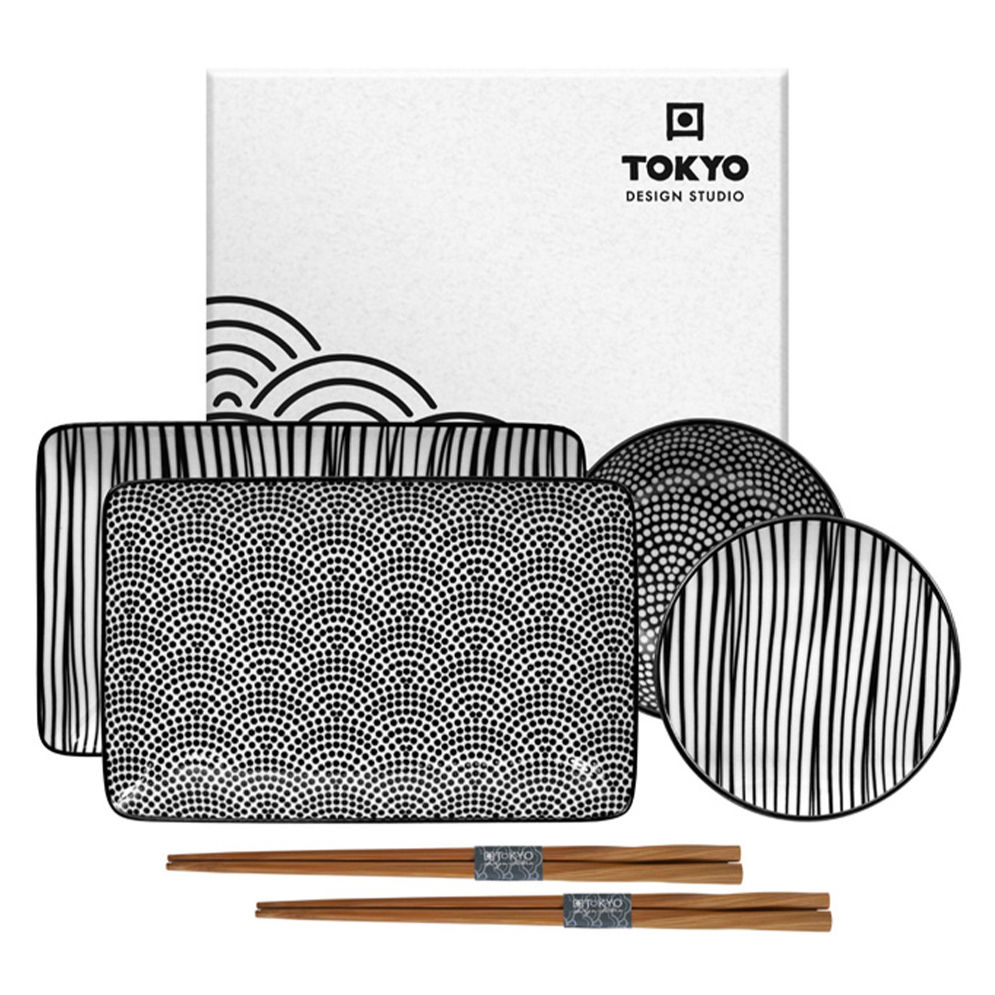 Tokyo Design Studio Nippon Black sushisæt 6 dele, prikker/streger