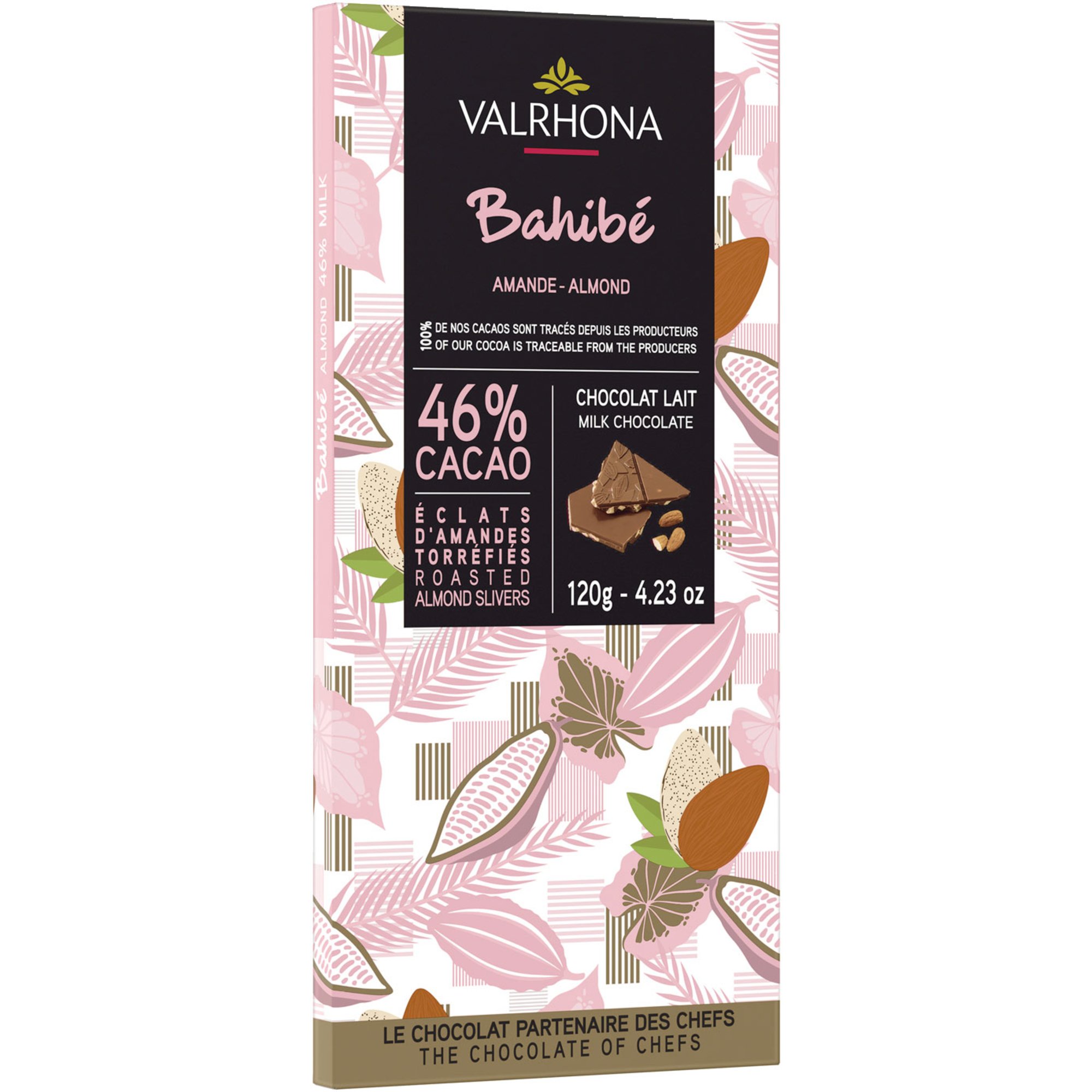 Valrhona Bahibe Almonds 46% chokoladebar 120 g