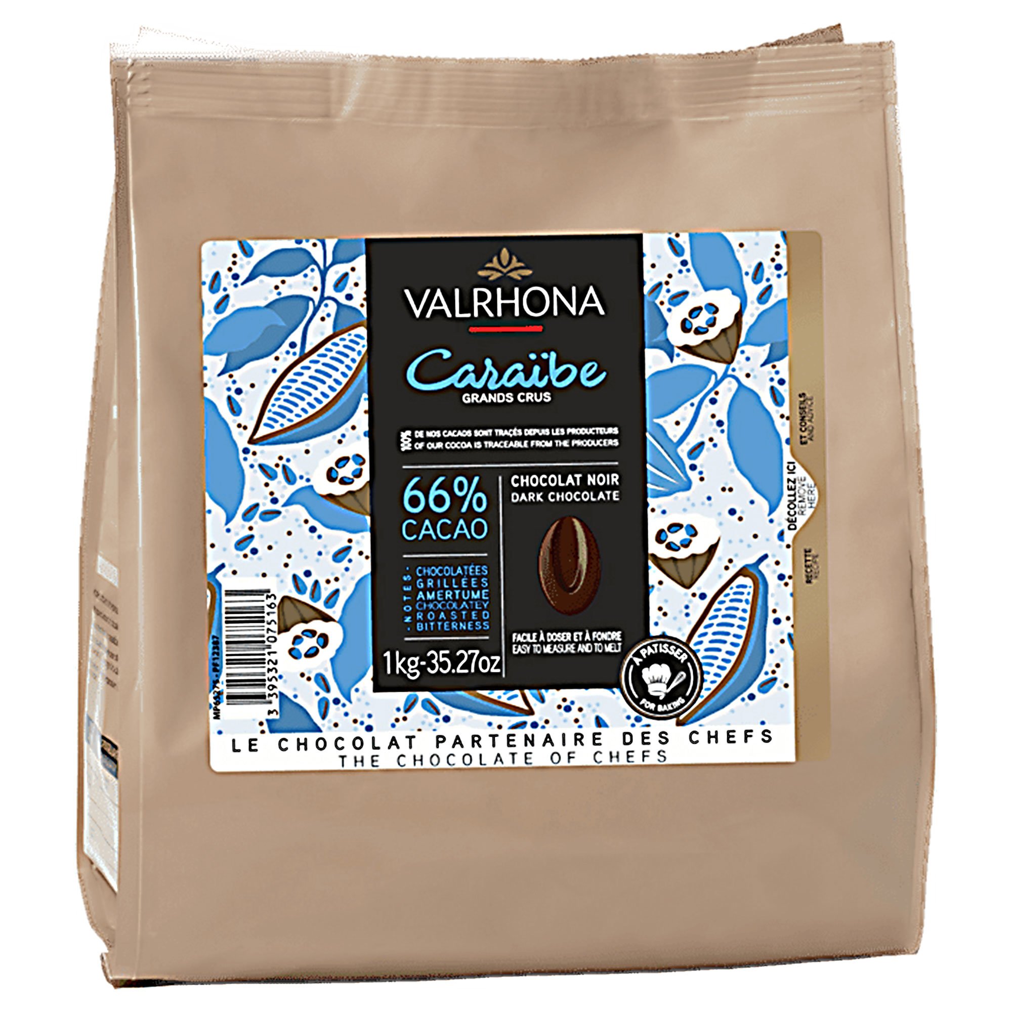 Läs mer om Valrhona Caraibe 66% mörk choklad, 1 kg