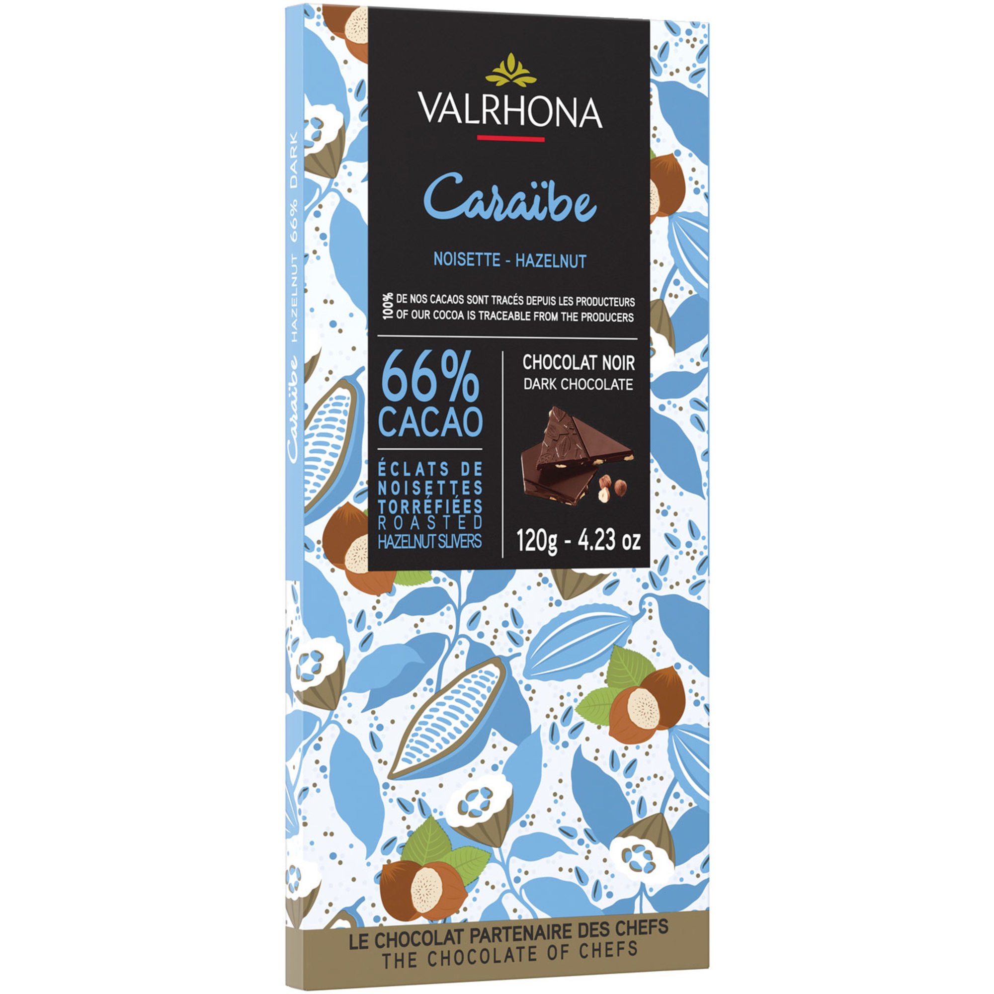 Valrhona Caribe Hazelnut 66% chokoladebar, 120 g