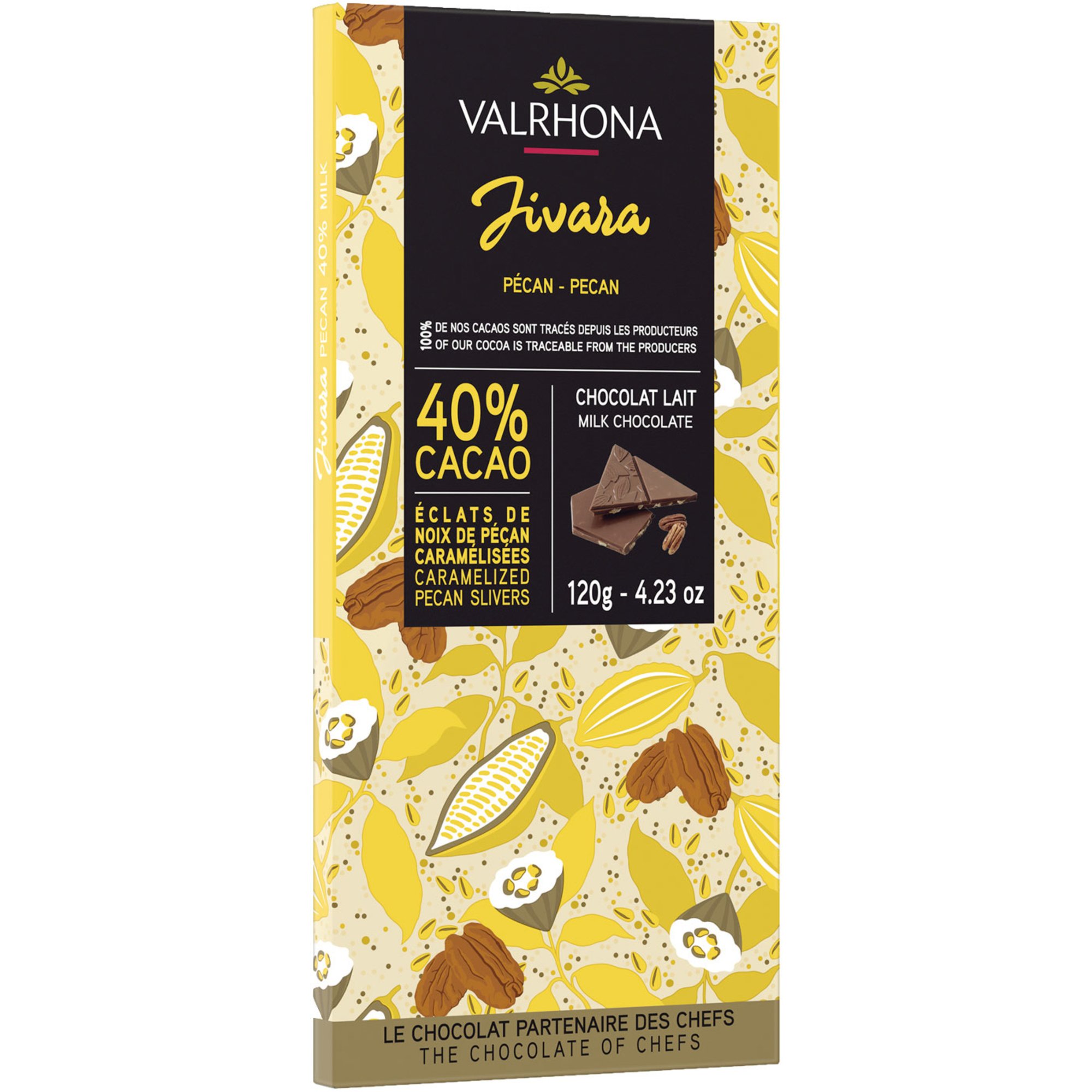 Läs mer om Valrhona Jivara Pecan 40% chokladkaka, 120 g