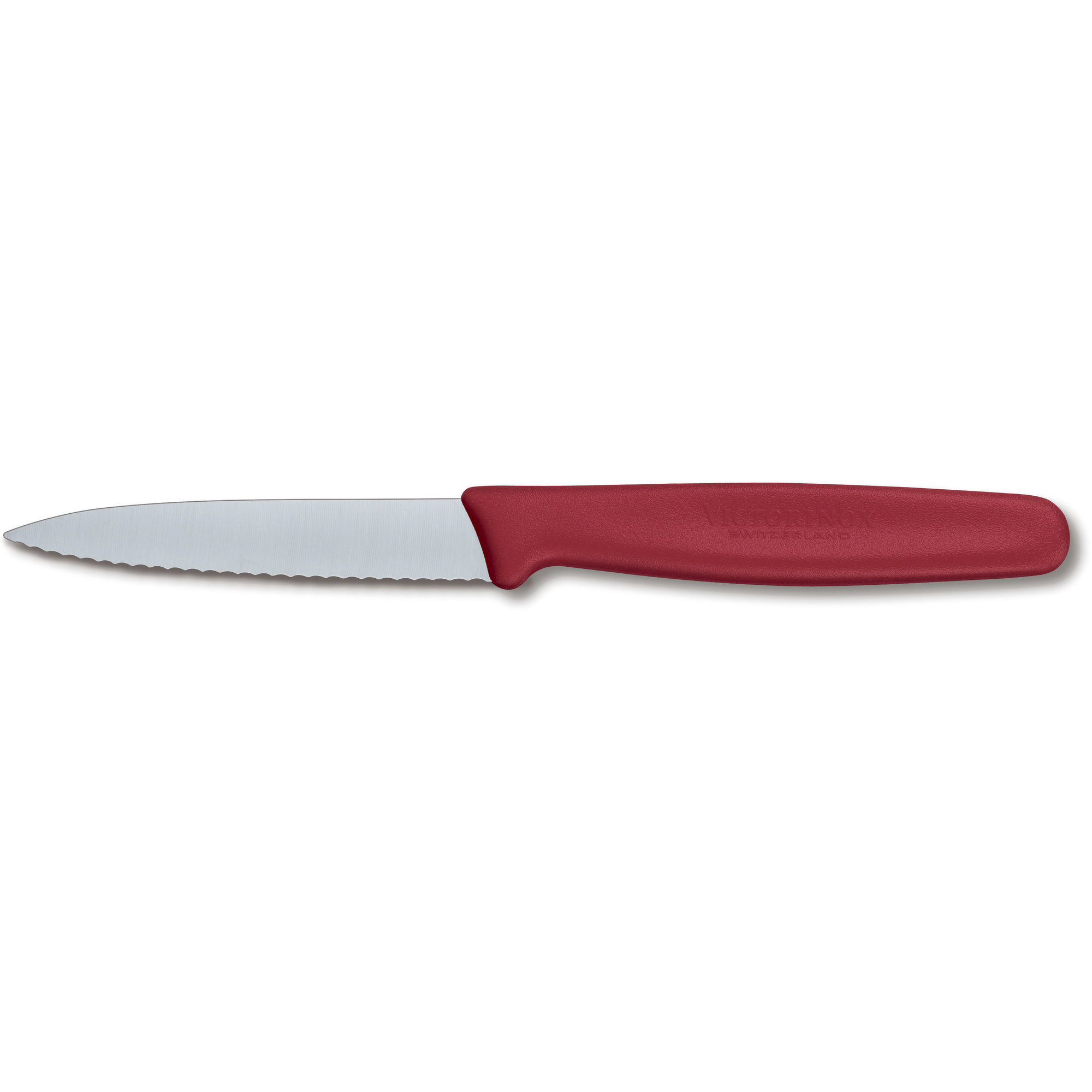 Victorinox Spids og takket urtekniv med nylonskæfte i rød 8cm.