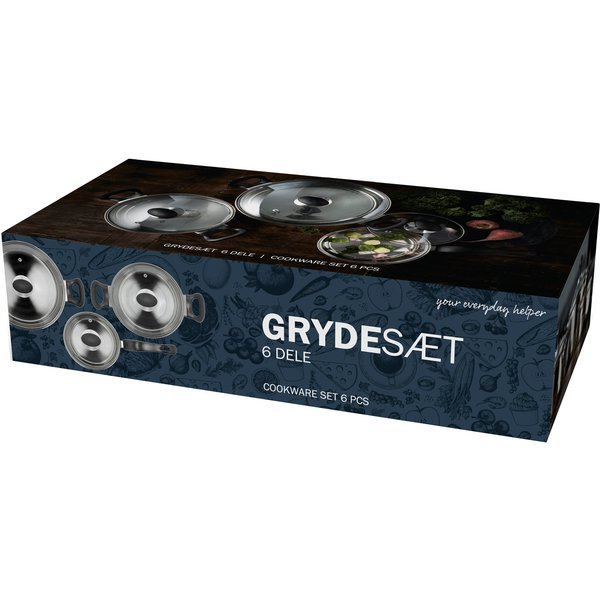 Grytesett 6 deler, rustfritt stål