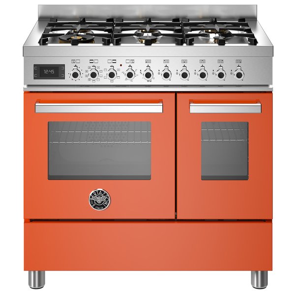 PRO96L2EART Professional Gasskomfyr med dobbelovn 90 cm, Orange