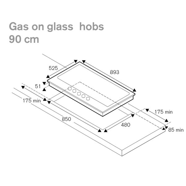 Professional P905CPROGNE gasskokeplate 90 cm, svart