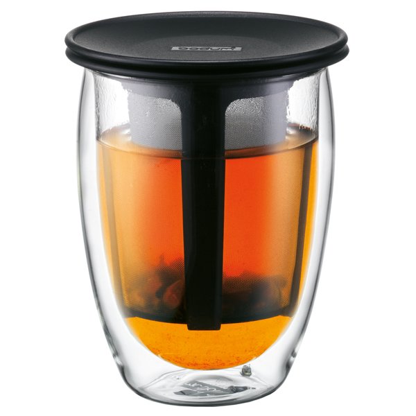 Tea for One teglas med filter, 0,35 l, sort