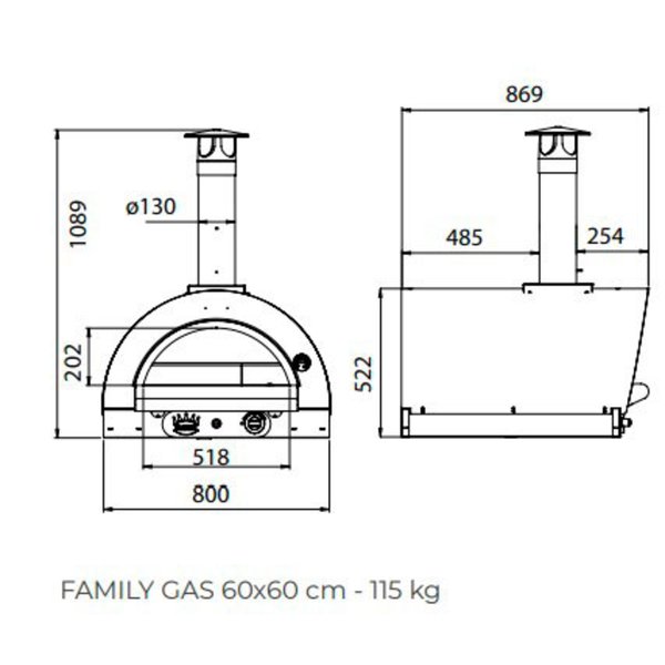 Family Gas Pizzaovn 60x60 cm. Antracit