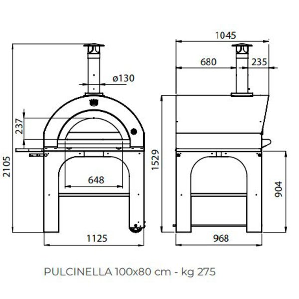 Pulcinella Brændefyret Pizzaovn 100x80 cm. Kobber