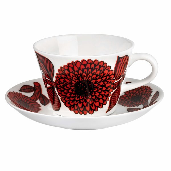 Rød Aster kaffekop med underkop, 15 cl