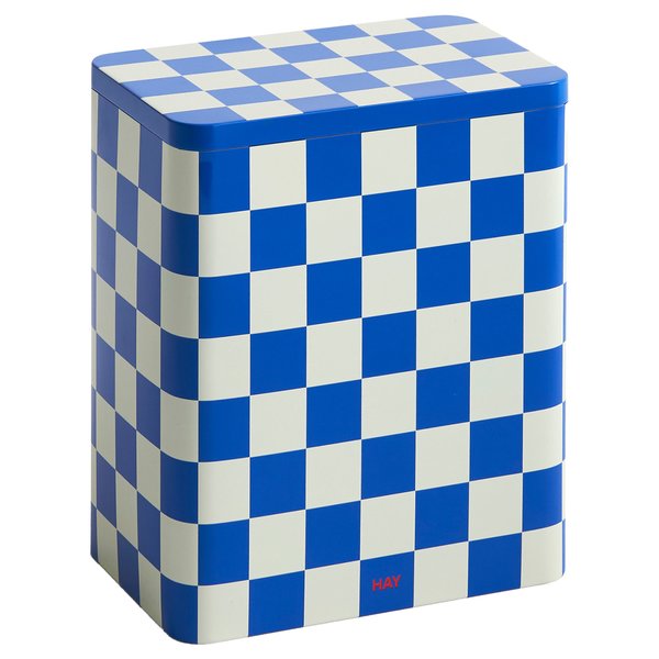 Tin Container, large, blue/off-white