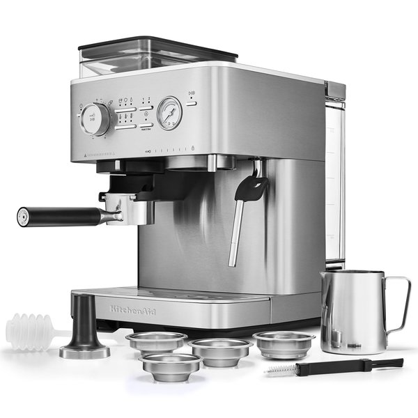 Espressomaskin med kaffekvern, stainless steel