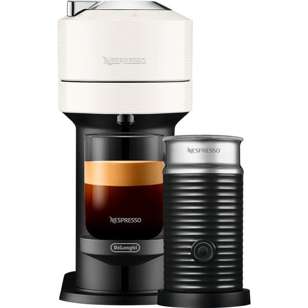 Next kaffemaskine og mælkeskummer, hvid fra Nespresso