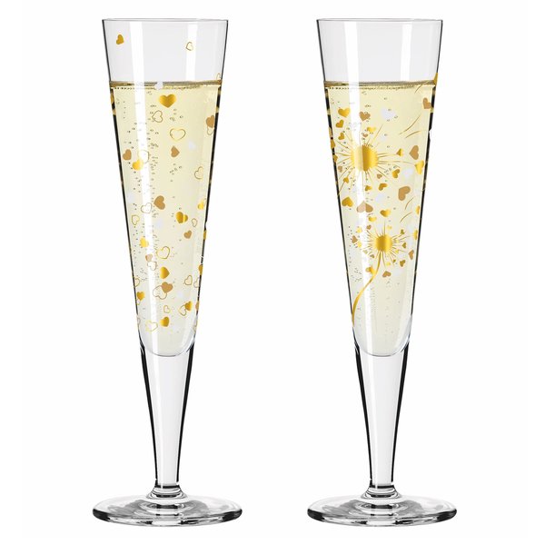 Goldnacht Heart champagneglass, 2 stk