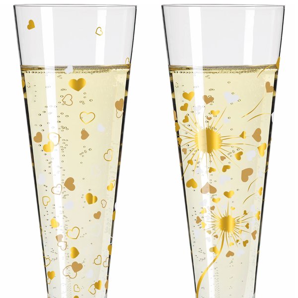 Goldnacht Heart champagneglass, 2 stk