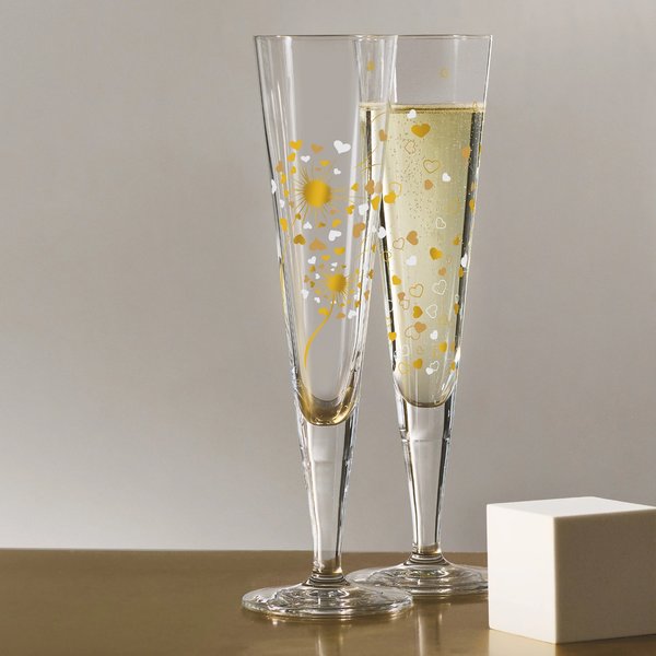 Goldnacht Heart champagneglass, 2 stk