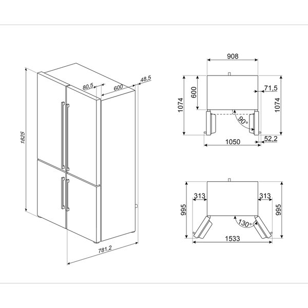 French Door kjøleskap/fryser 92 cm, hvit