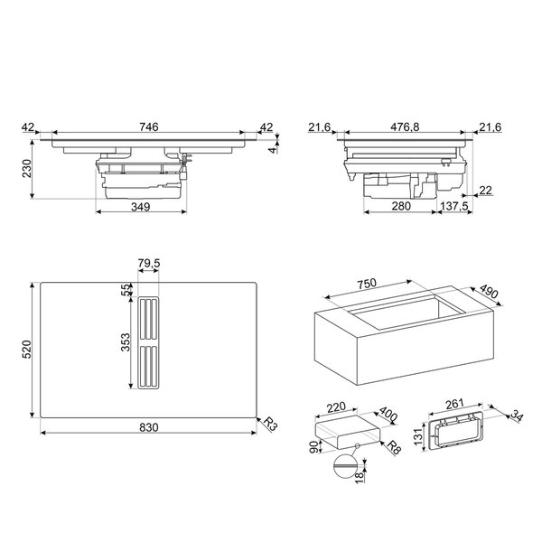 HOBD382MB2 Induktionshäll med integrerad köksfläkt, mattsvart 83CM