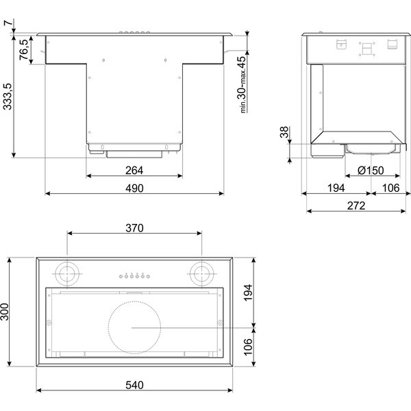 KSEG58PXE Integrert vifte 54 cm, rustfritt stål