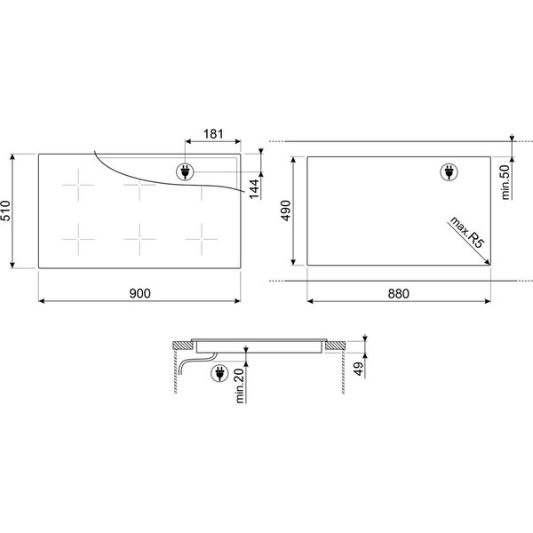 SIM1964D Linea induktionskogeplade 90 cm, sort