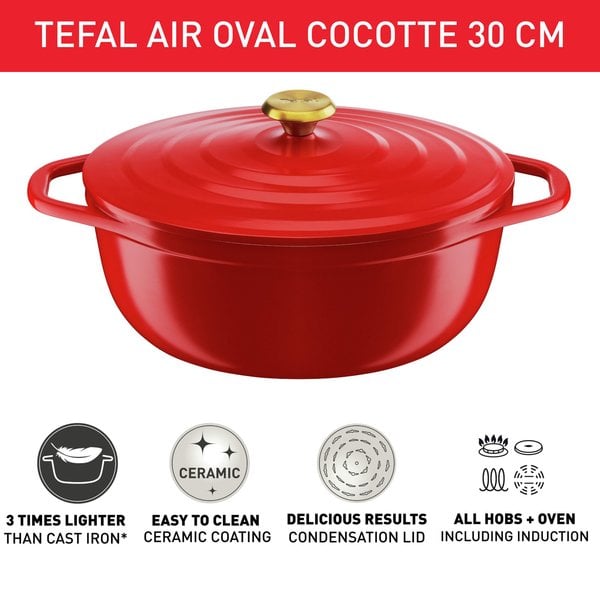 Air oval gryta, 5,7 liter, 30 cm, röd